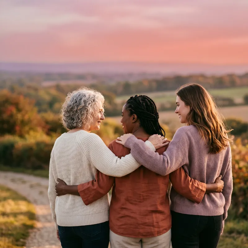 Women embracing in community and solidarity